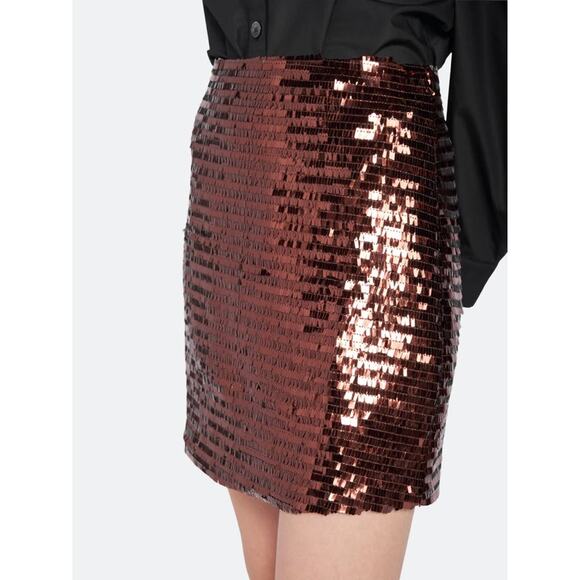 FREE PEOPLE X EN SAISON SEQUIN FRINGE MINI SKIRT- BROWN - LARGE - Picture 5 of 9